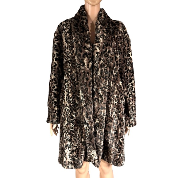 Johnny Was | Brown Leopard Animal Print Faux Fur Open Front Coat - Picture 5 of 9